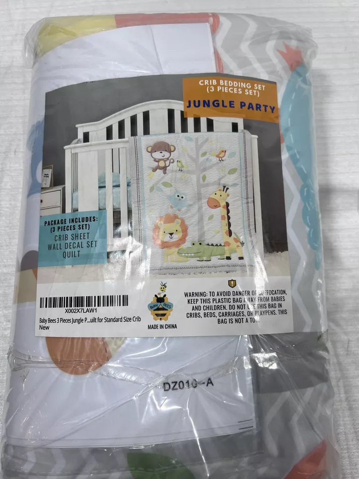 Baby Bees 3 Piece Crib Bedding Set Jungle Party - Crib Sheet, Wall Decal