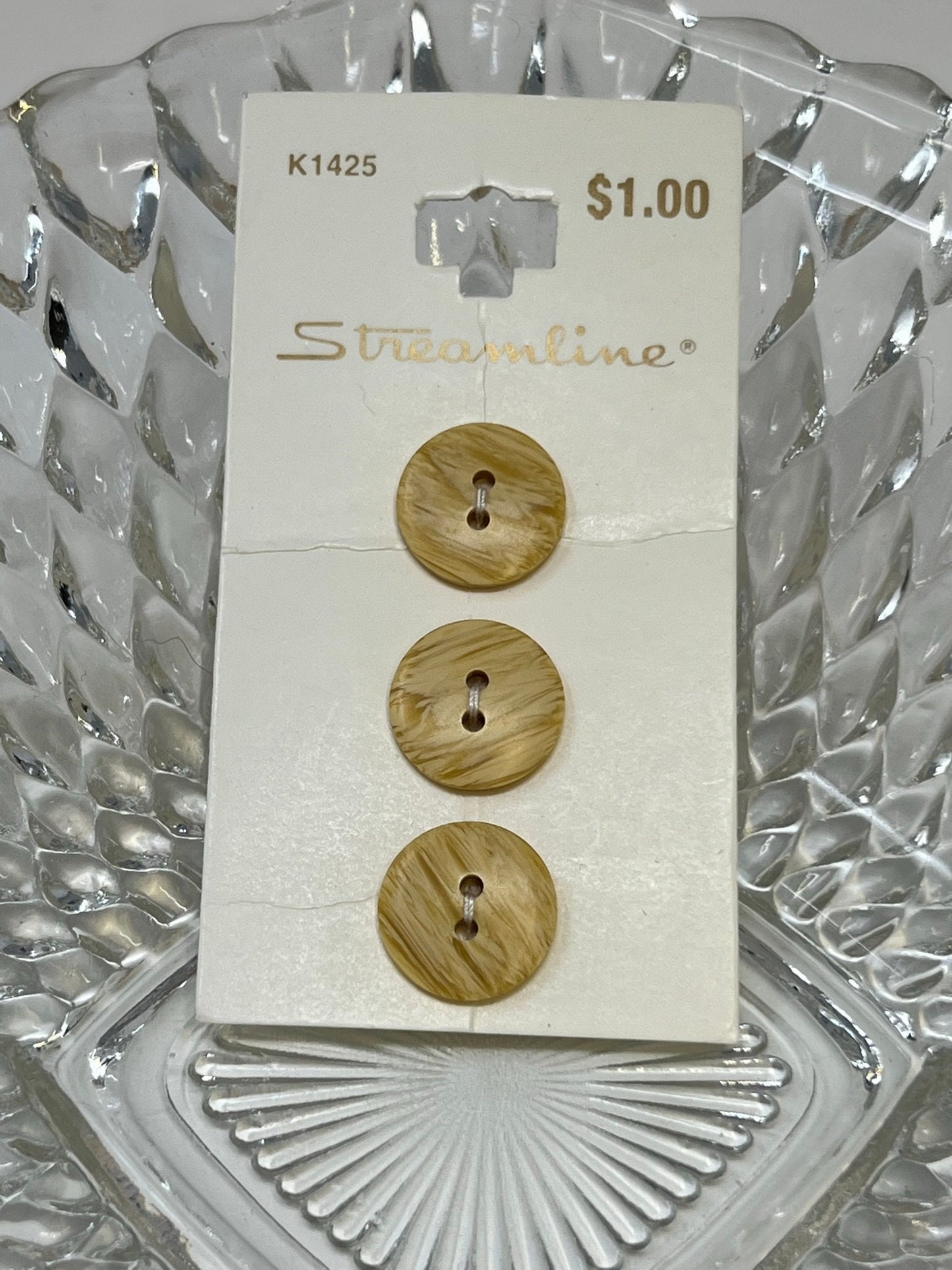 Button Pack #41 - Natural Vintage Buttons - 2 Holes - 3 Buttons - Streamline Buttons - K1425 size 24 5/8" - On cards, none missing
