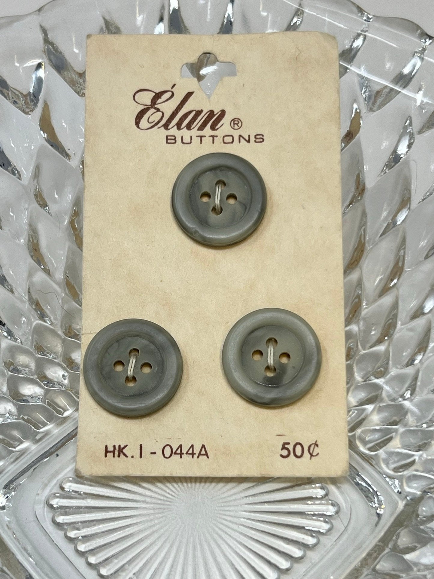 Button Pack #35 - Tan Vintage Buttons - 4 Holes - 3 Buttons - Elan Buttons - HK I - 044A size 28 3/4" - On cards, none missing
