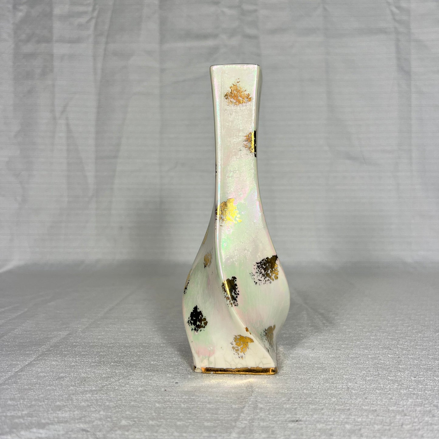 Vintage Gold and Iridescent Pottery Bud Vase