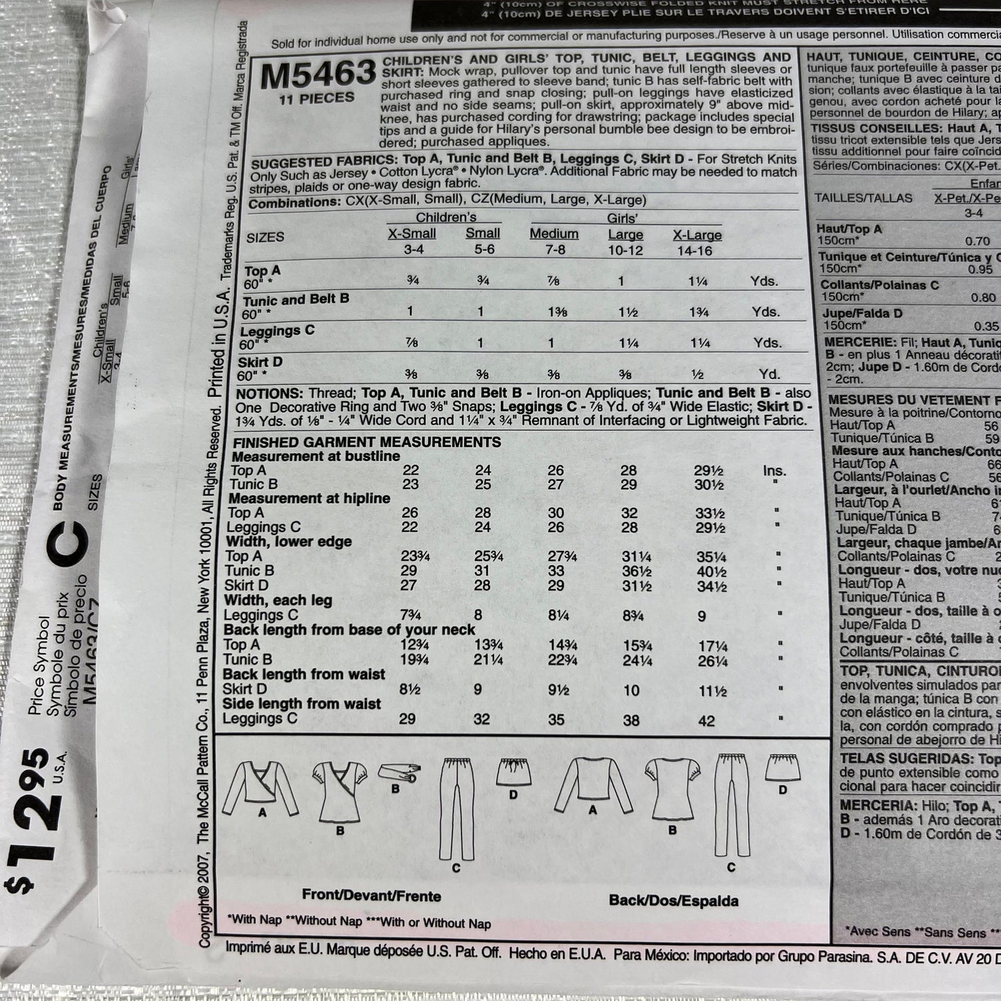 McCall's M5463 Sewing Pattern CZ Med, Large, X-Large - cut, but all sizes available