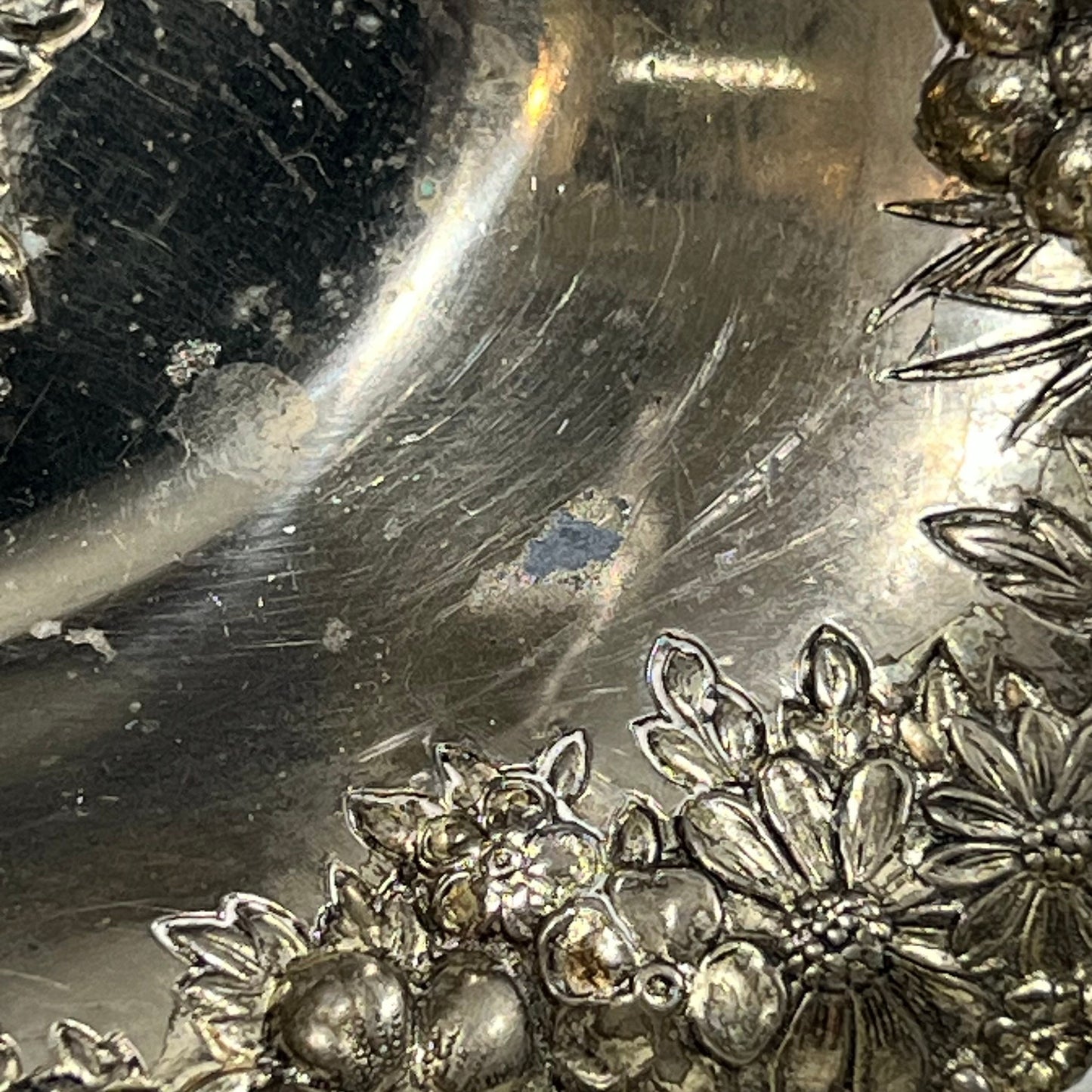 Vintage Silver Plated Raised Flowers Candy Dish Basket