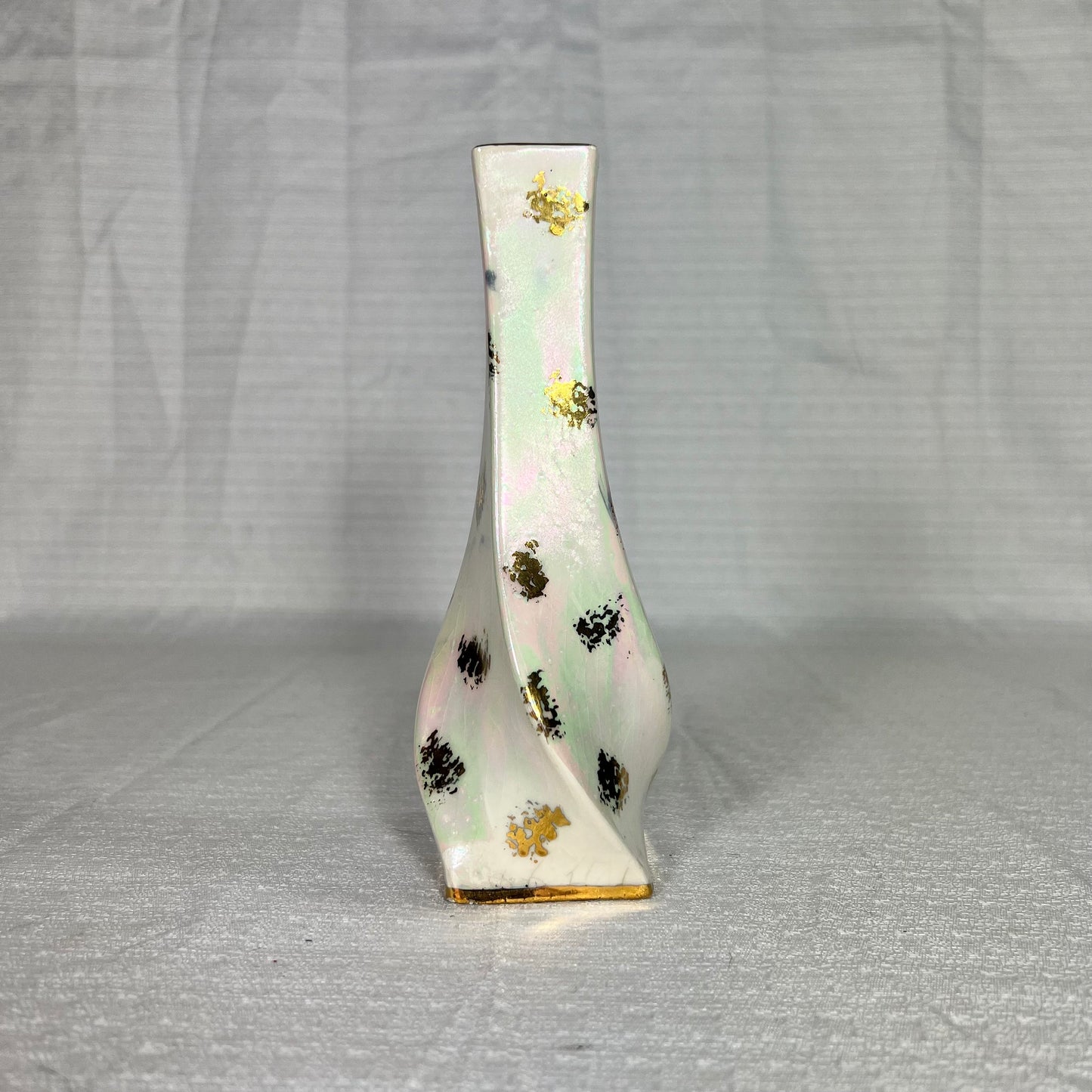 Vintage Gold and Iridescent Pottery Bud Vase