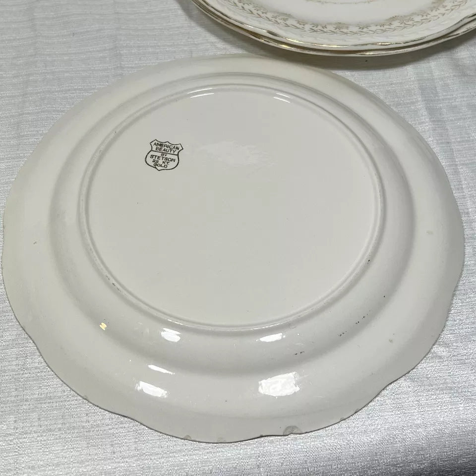 Stetson 22K Gold American Beauty Dinner Plate set of 7 - wear and crazing