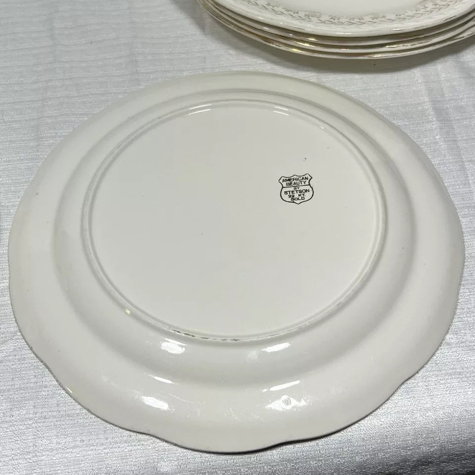 Stetson 22K Gold American Beauty Dinner Plate set of 7 - wear and crazing