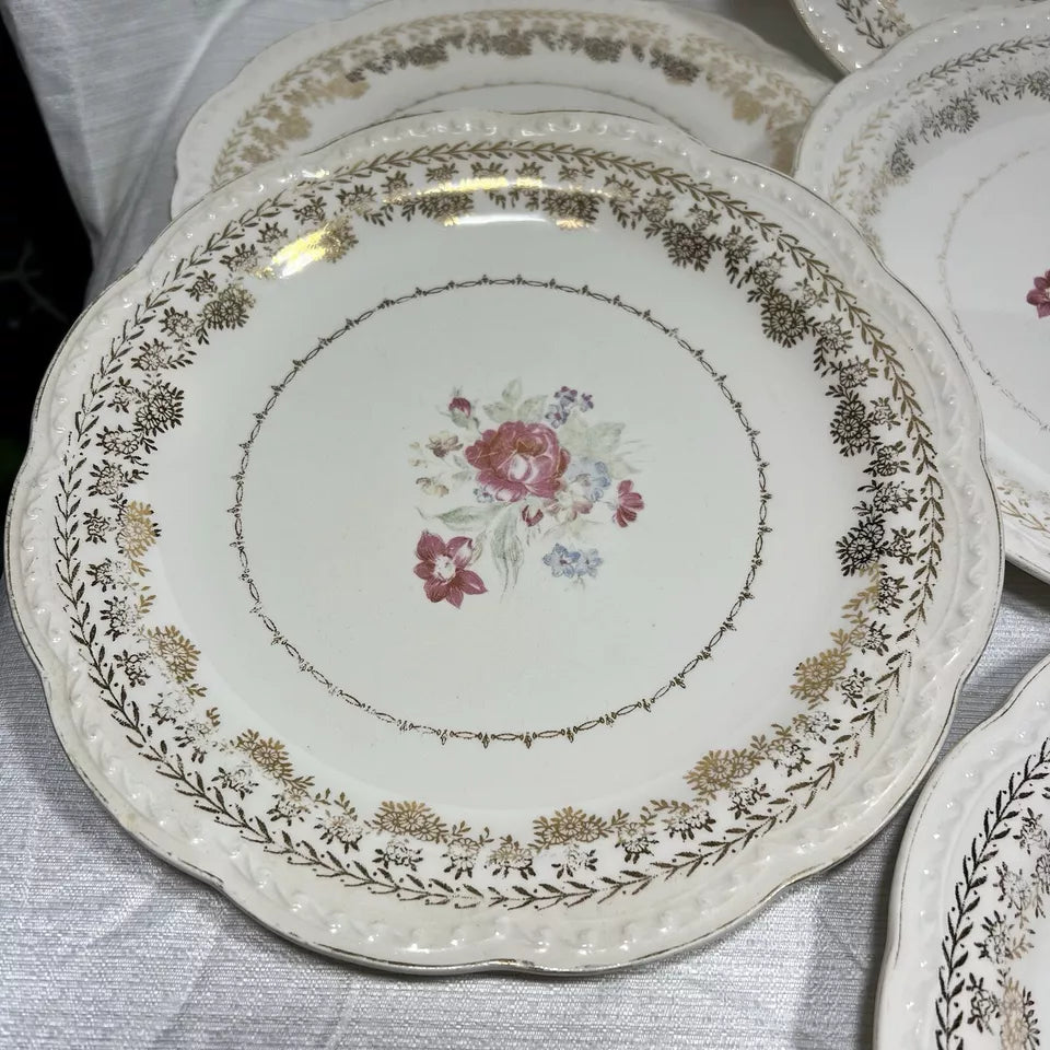 Stetson 22K Gold American Beauty Dinner Plate set of 7 - wear and crazing
