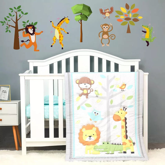 Baby Bees 3 Piece Crib Bedding Set Jungle Party - Crib Sheet, Wall Decal