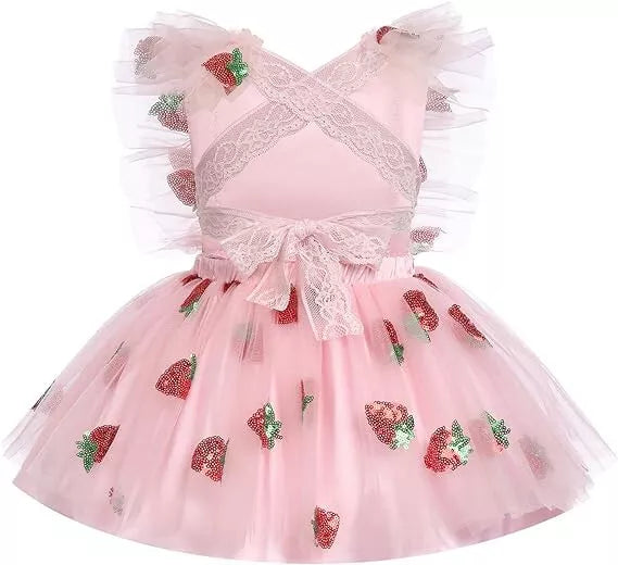 Baby Girl's Sequin Strawberry Birthday Dress with matching headband