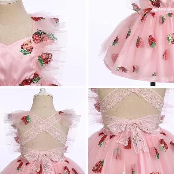 Baby Girl's Sequin Strawberry Birthday Dress with matching headband