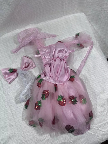 Baby Girl's Sequin Strawberry Birthday Dress with matching headband