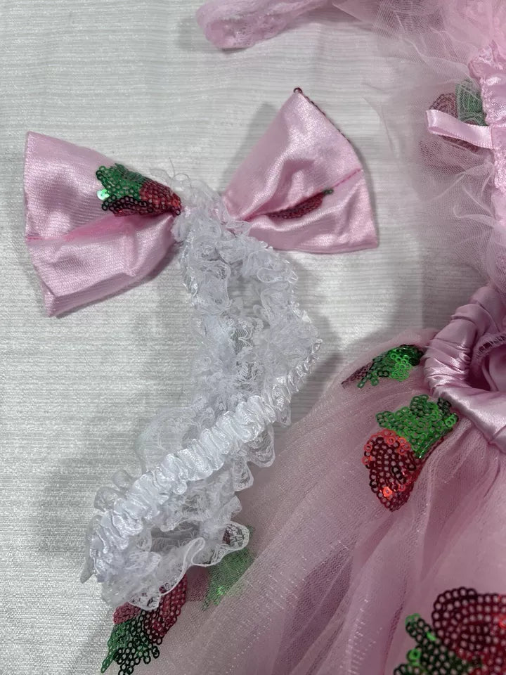 Baby Girl's Sequin Strawberry Birthday Dress with matching headband