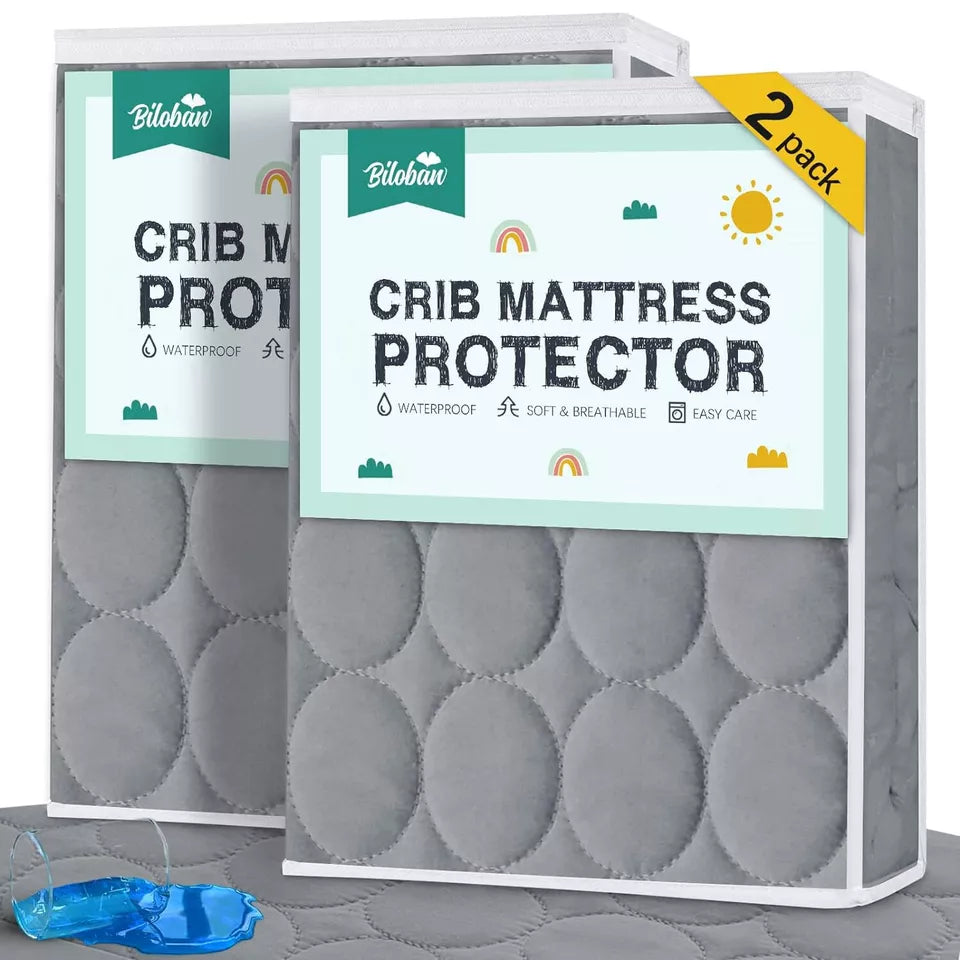 Biloban Crib Mattress Protectors Set of 2, Gray