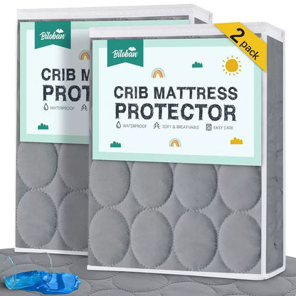 Biloban Crib Mattress Protectors Set of 2, Gray