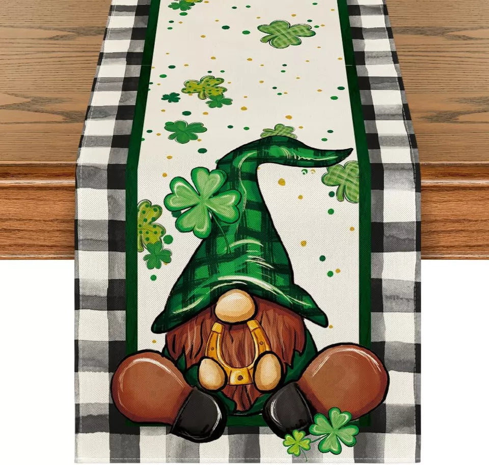 Artoid Mode Shamrock Buffalo Plaid Gnomes St. Patrick's Day Table Runner 13 x 72