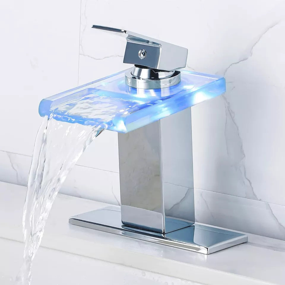 Avsille led Glass and chrome bathroom spout for sinks with 1 hole
