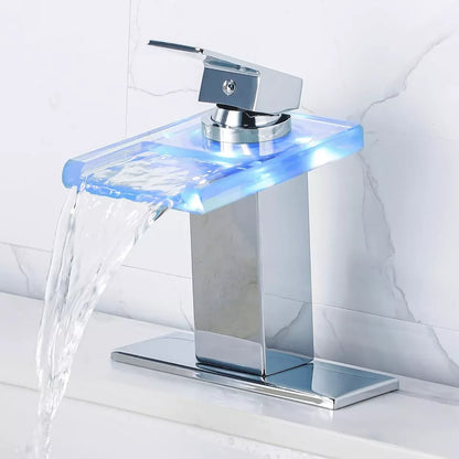 Avsille led Glass and chrome bathroom spout for sinks with 1 hole