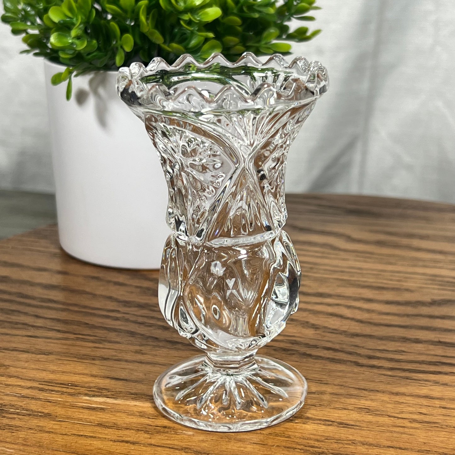 Vintage Cut Glass Bud Vase with thumbprint, starburst, and sawtooth details