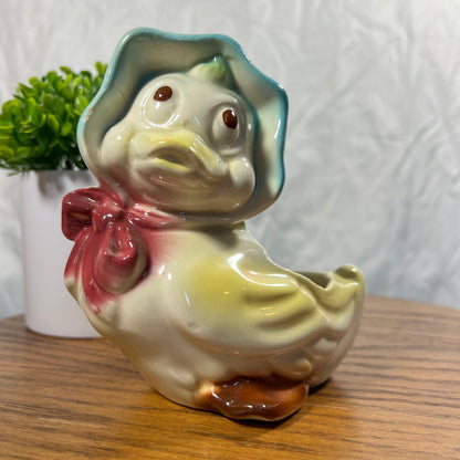 MCM Vintage Duck Wearing a Bonnet Ceramic Planter