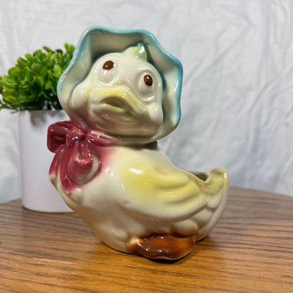 MCM Vintage Duck Wearing a Bonnet Ceramic Planter