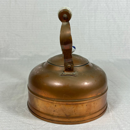 Vintage Copper Kettle with Blue and White Porcelain Handle