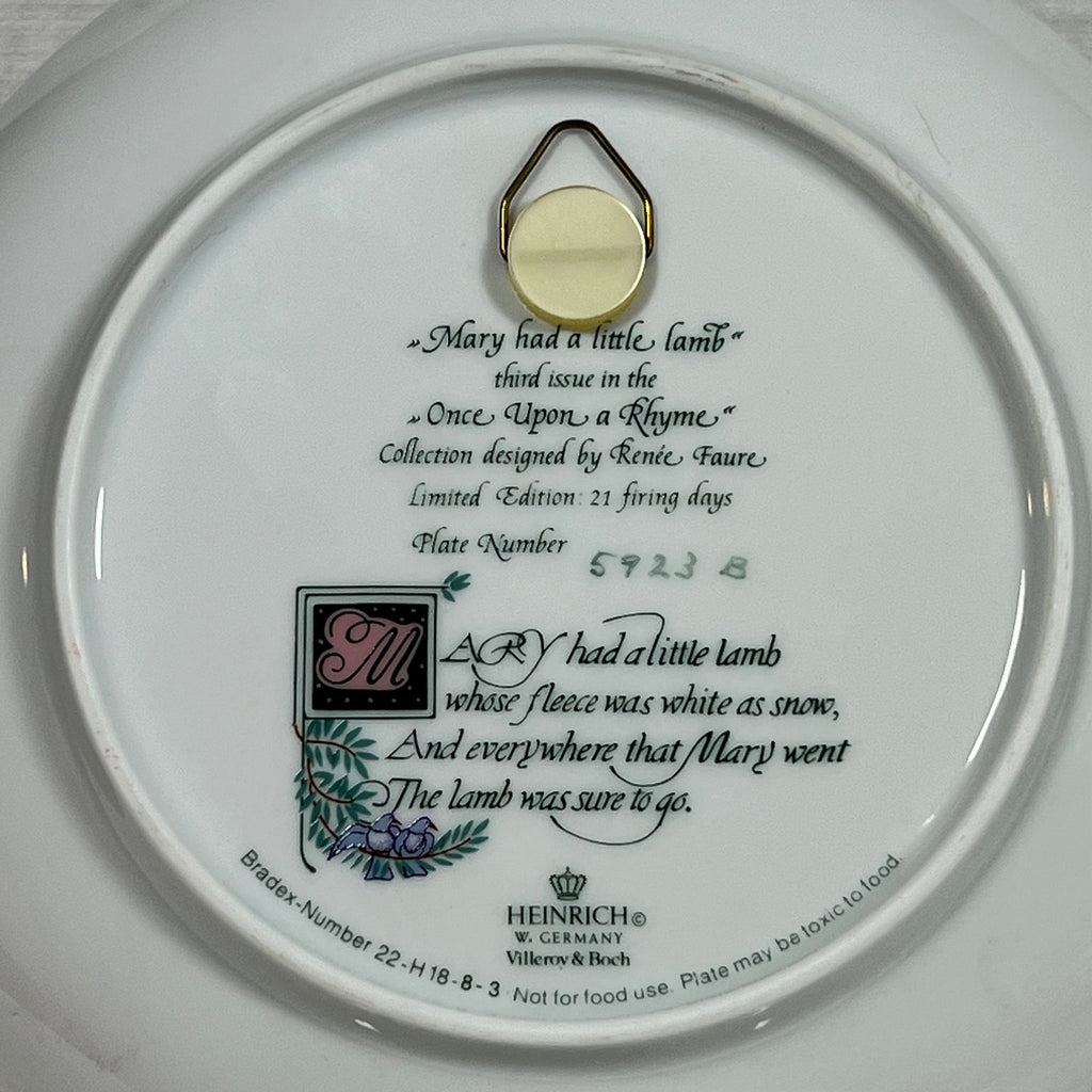 Once Upon a Rhyme Mary Had a Little Lamb Collectors Plate Heinrich W. Germany Villeroy & Boch