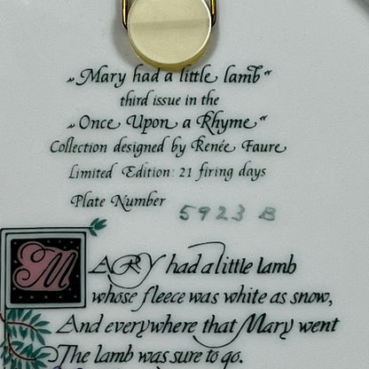 Once Upon a Rhyme Mary Had a Little Lamb Collectors Plate Heinrich W. Germany Villeroy & Boch