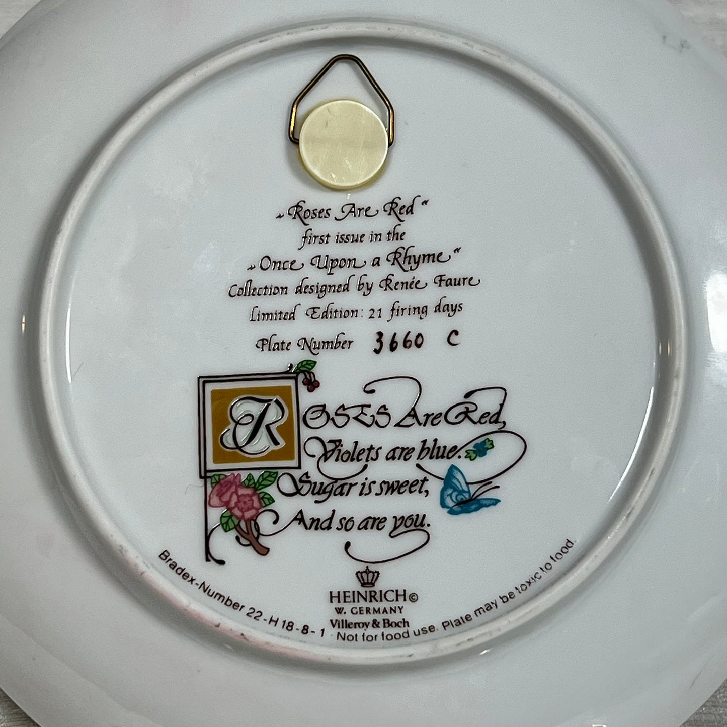 Once Upon a Rhyme Roses are Red Collectors Plate Heinrich W. Germany Villeroy & Boch