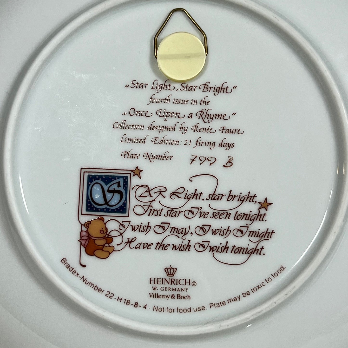 Once Upon a Rhyme Star Light, Star Bright Collectors Plate Heinrich W. Germany Villeroy & Boch