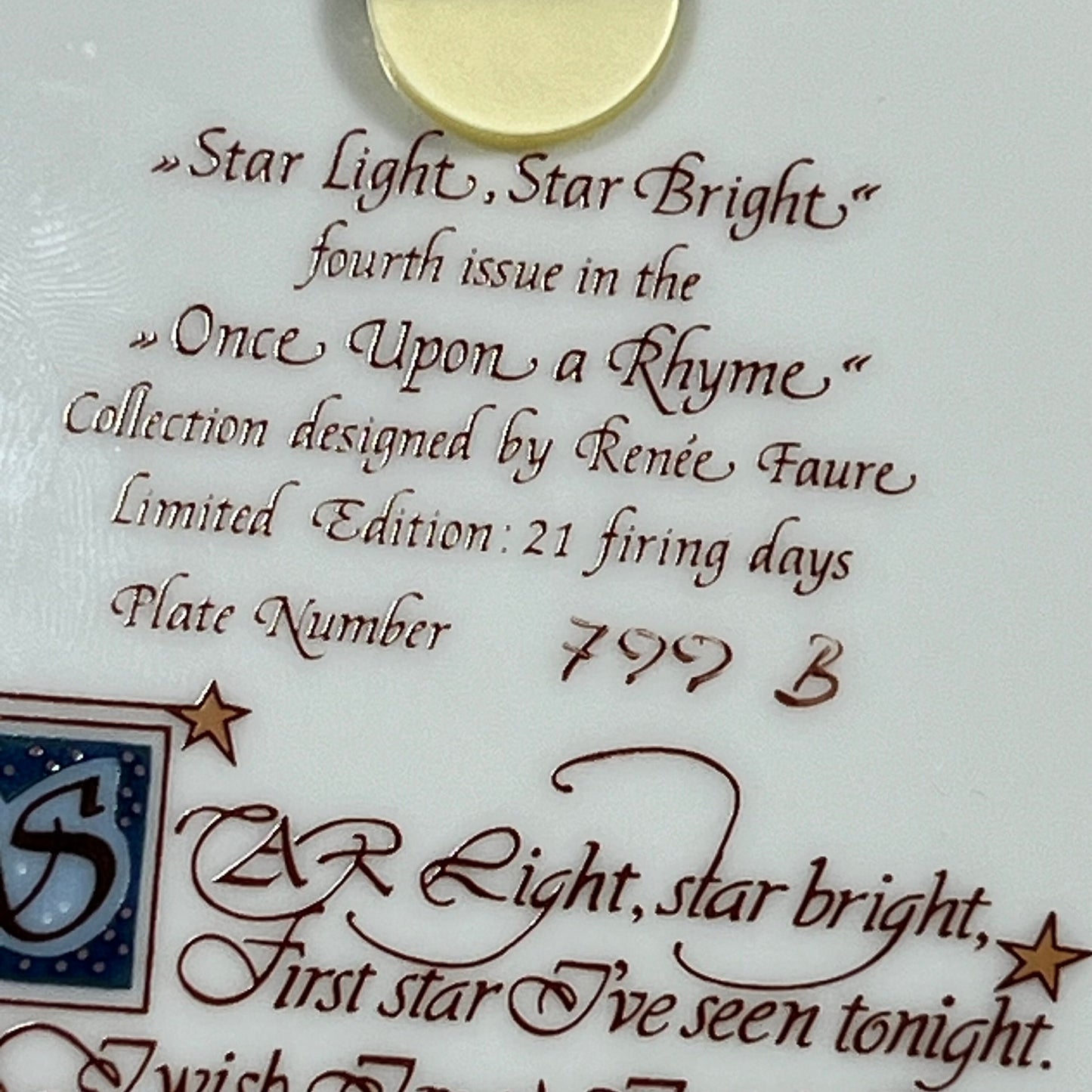 Once Upon a Rhyme Star Light, Star Bright Collectors Plate Heinrich W. Germany Villeroy & Boch