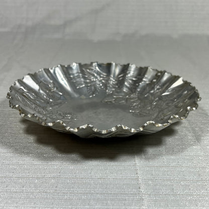 Vintage Hand Wrought Rose Pattern Aluminum Tray (handle is broken off, but still looks great as a trinket dish)