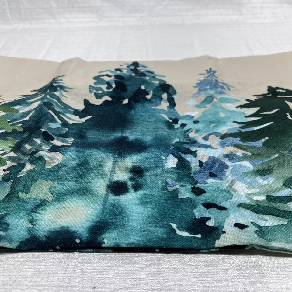 Watercolor Blue Green Tree Lumbar Pillow Cover