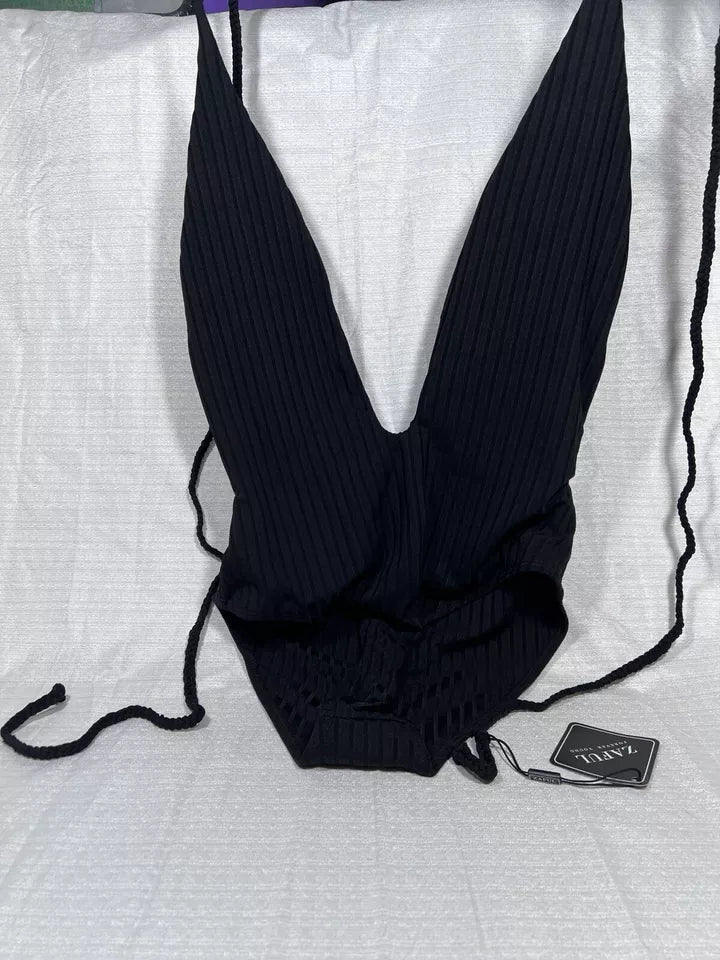 Zaful Deep V Neck Swimsuit with Wrap Around Ties - Small