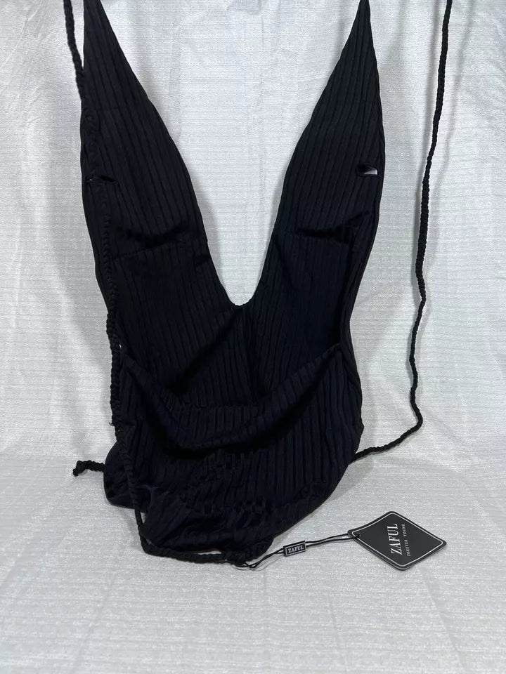 Zaful Deep V Neck Swimsuit with Wrap Around Ties - Small