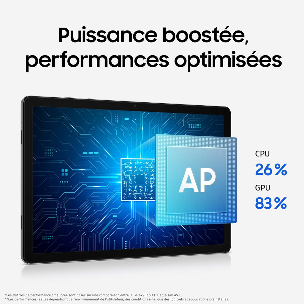 Samsung Galaxy Tab A11+ WiFi 11" 128Go, Tablette Android IA, Design Fin et Épuré, Écran 90Hz, RAM 6 Go, 4 Haut-Parleurs, Dolby Atmos, Gris, Chargeur Secteur Rapide 25W Inclus, Version FR