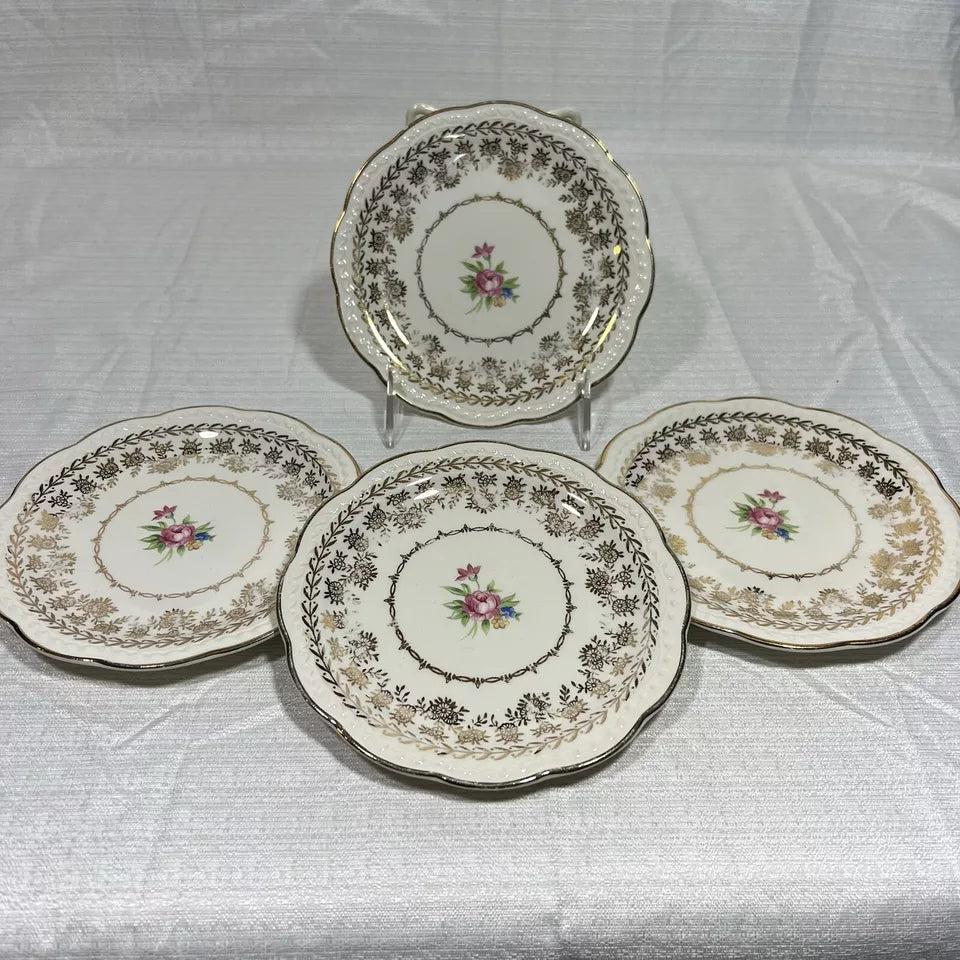 Stetson 22k Gold American Beauty Bread Plates #1 - Set of 4 - Some wear, chips