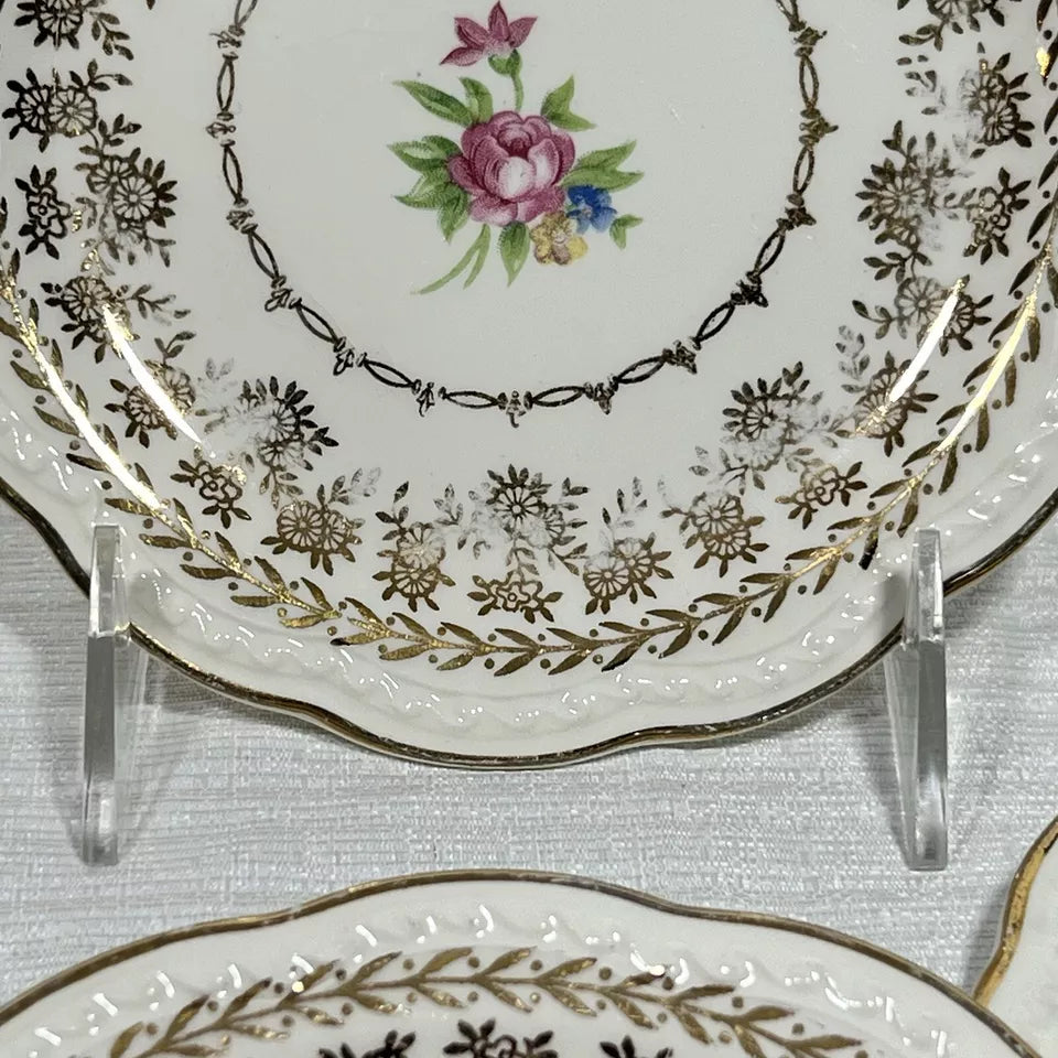 Stetson 22k Gold American Beauty Bread Plates #1 - Set of 4 - Some wear, chips