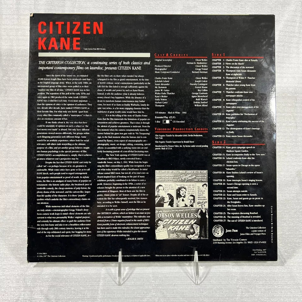 CITIZEN KANE Criterion Collection Laserdisc LD ORSON WELLES 1 Disc