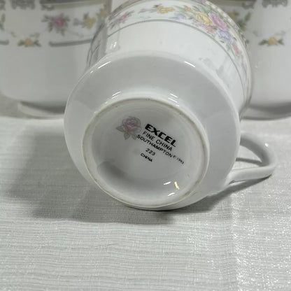 Excel Fine China Southampton Tea Cups - Set of 9