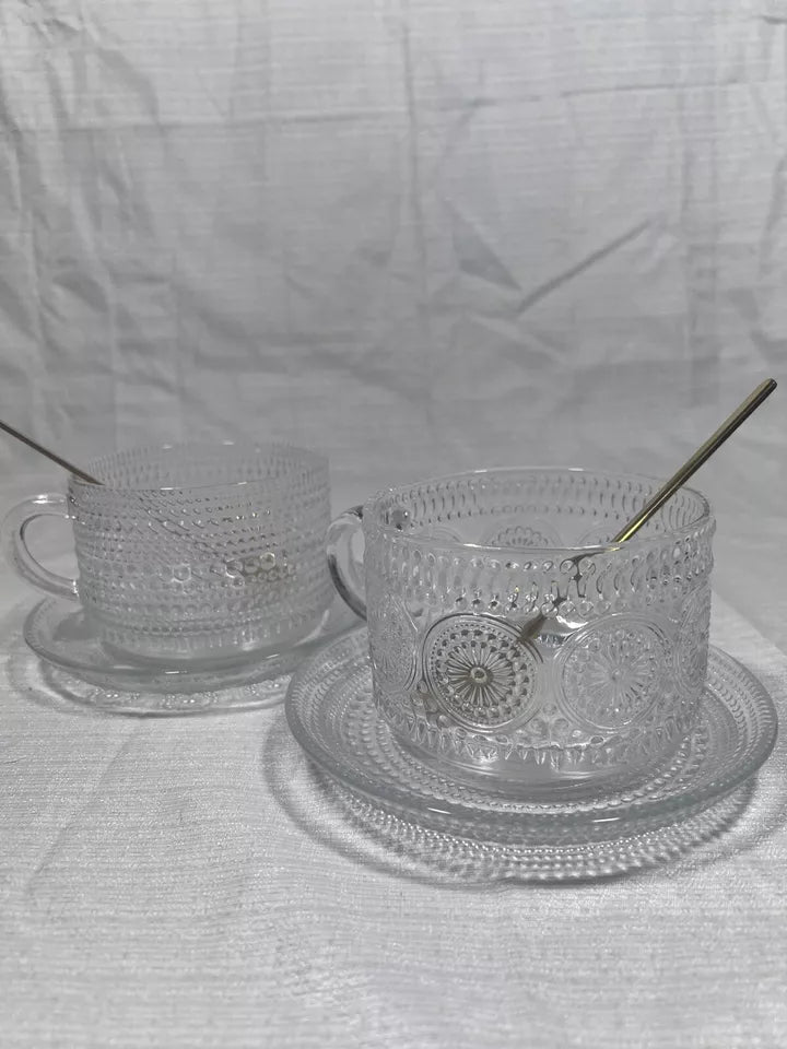 Gezzeny Coffee Mugs with Saucers and Spoons 2 Cups 2 Saucers