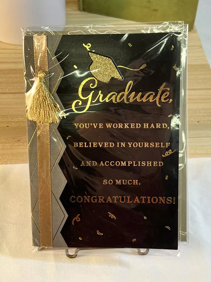 Graduation Card Any Age Any Graduate Unisex Gold tassel Sparkle accents