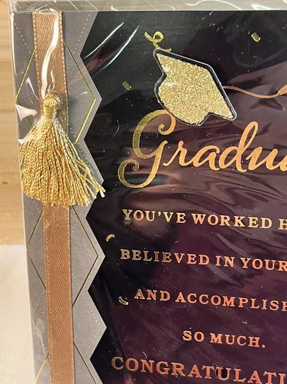 Graduation Card Any Age Any Graduate Unisex Gold tassel Sparkle accents