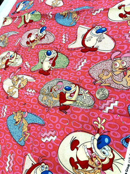 Ren and Stimpy 100% Cotton Fabric - Personal Craft Supply Destash - 1 yard - 90s cartoons - nostalgia - fabric for quilts, pillowcases