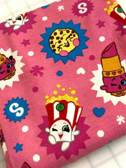 Shopkins Knit Fabric - Half Yard - Personal Craft Supplies Destash - Springs Creatives Products - popcorn lipstick Groceries, food, cookies