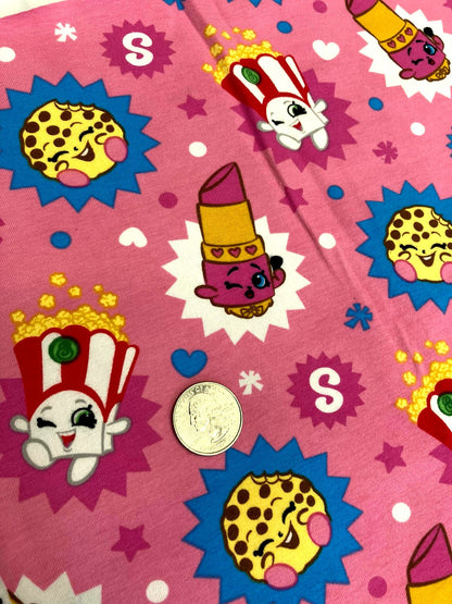 Shopkins Knit Fabric - Half Yard - Personal Craft Supplies Destash - Springs Creatives Products - popcorn lipstick Groceries, food, cookies