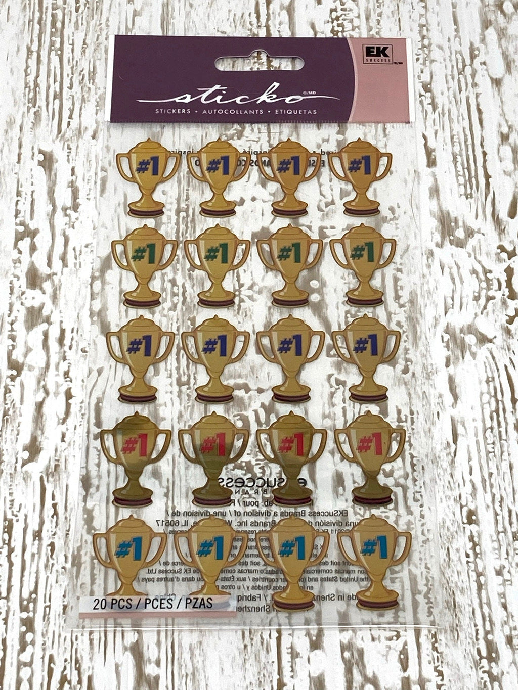 Sticko EK Success Trophies Stickers - #1 Awards, trophies, 20 stickers - Scrapbooking, card making, class awards, class prizes - holo shiny