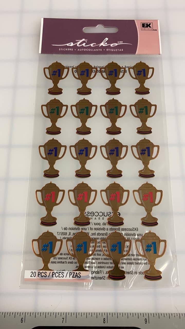 Sticko EK Success Trophies Stickers - #1 Awards, trophies, 20 stickers - Scrapbooking, card making, class awards, class prizes - holo shiny