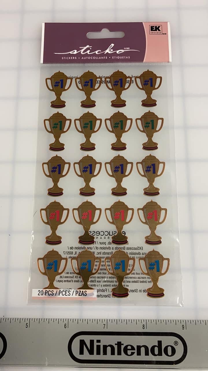 Sticko EK Success Trophies Stickers - #1 Awards, trophies, 20 stickers - Scrapbooking, card making, class awards, class prizes - holo shiny