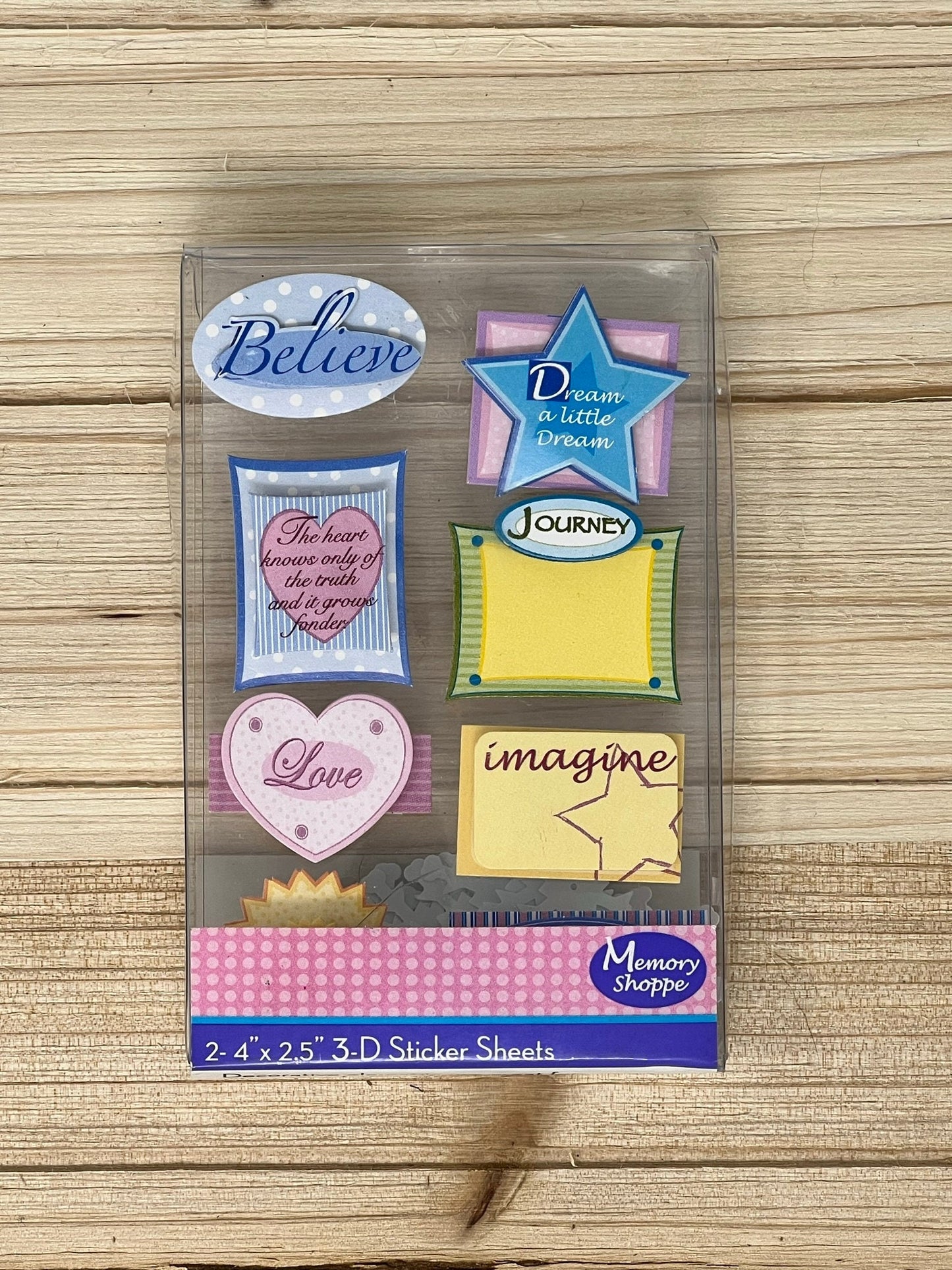 Memory Shoppe 3D Stickers - Layered Chipboard - Believe, Dream a Little Dream, Journey, Imagine, Love - kids - scrapbooking, card making