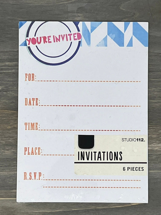 Studio112 Invitations - 6 Pieces - You're Invited - Blue and Orange - K&Company - 2015 - Multi Party Invitations - Birthday, House Warming