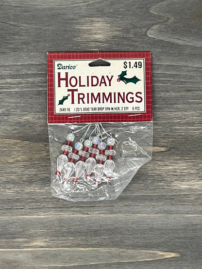 Darice Holiday Trimmings - 1.25"L Bead Tear Drop Ornaments with Hangers - 6 pieces - for small trees, garland, wreaths - craft supplies